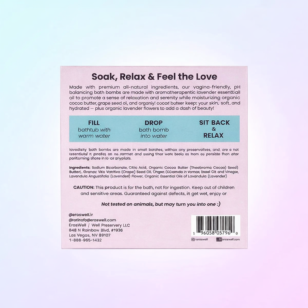 ErosWell heart shaped bath bombs ingredients label