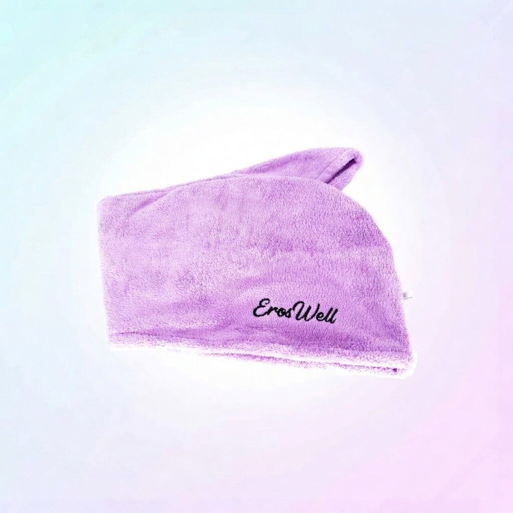 ErosWell quick dry microfiber hair towel wrap styled as a hair turban