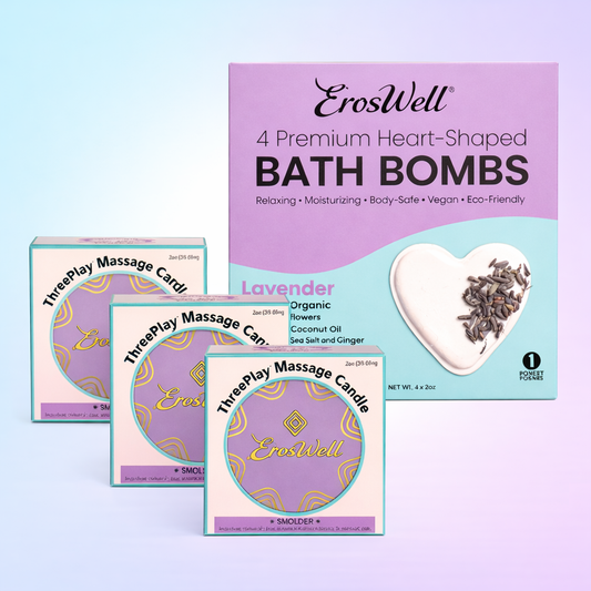 ErosWell heart shaped bath bombs and massage candle set for relaxing bath
