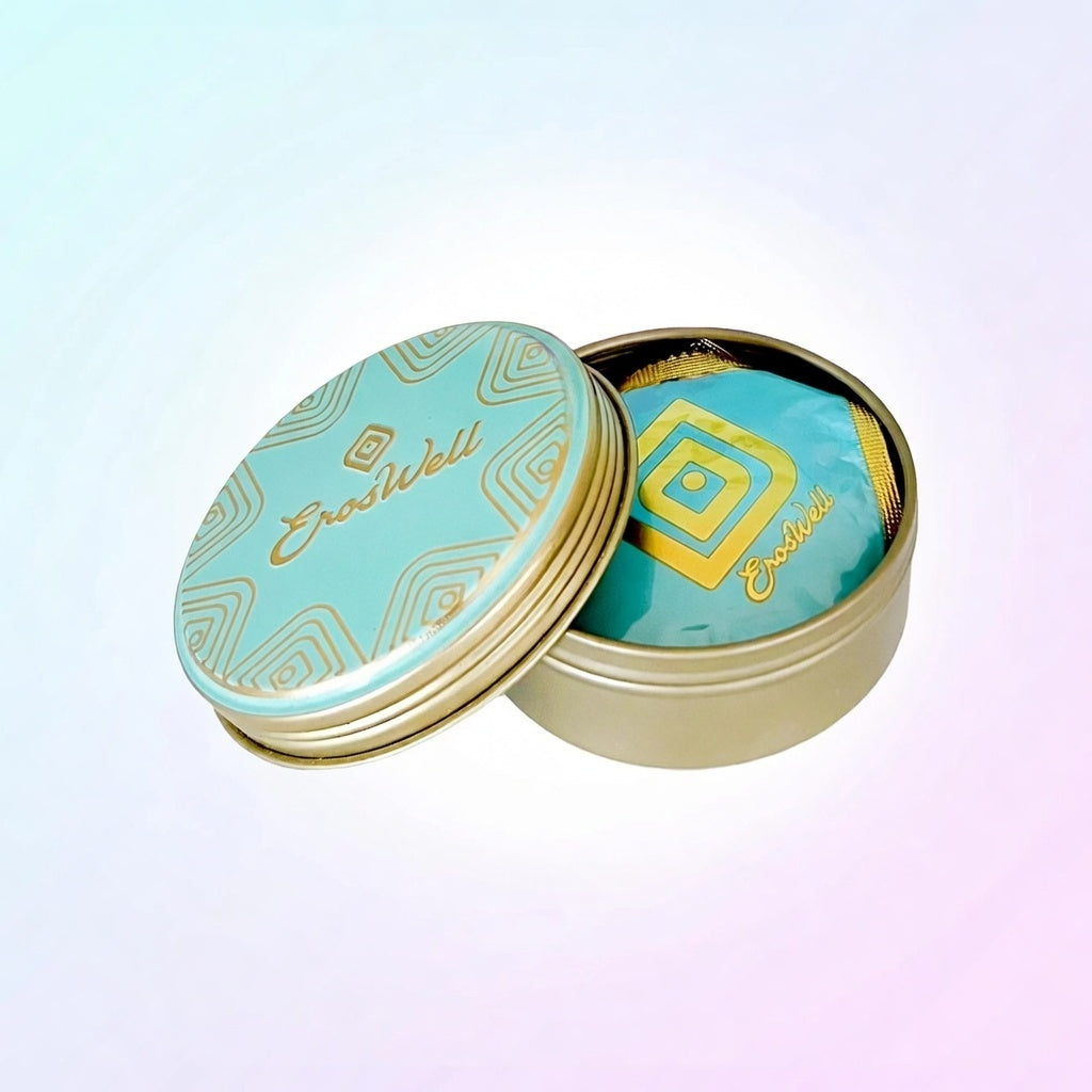 ErosWell pocket carry tin open showing compact metal storage case
