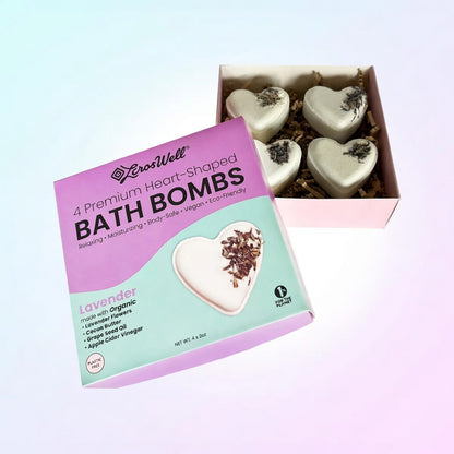ErosWell heart shaped bath bombs box with lavender ingredients