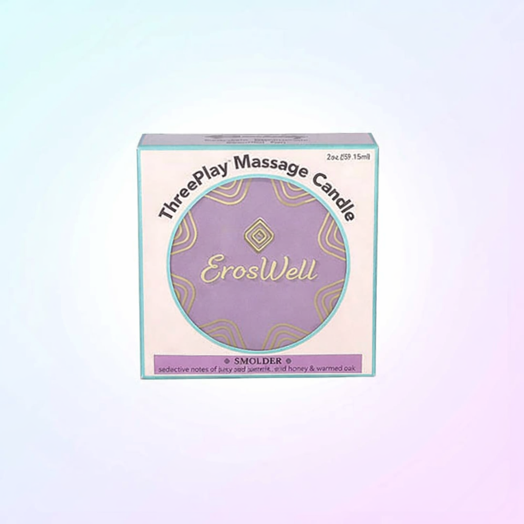ErosWell ThreePlay massage candle used for relaxing self care massage