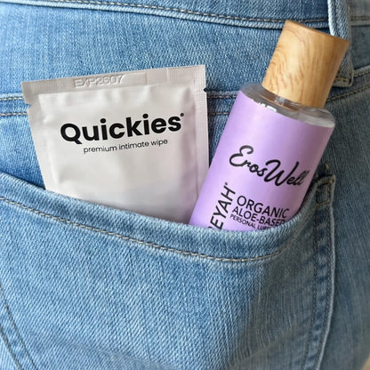ErosWell organic aloe personal lubricant and wipe in pocket