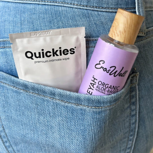 ErosWell organic aloe personal lubricant and wipe in pocket