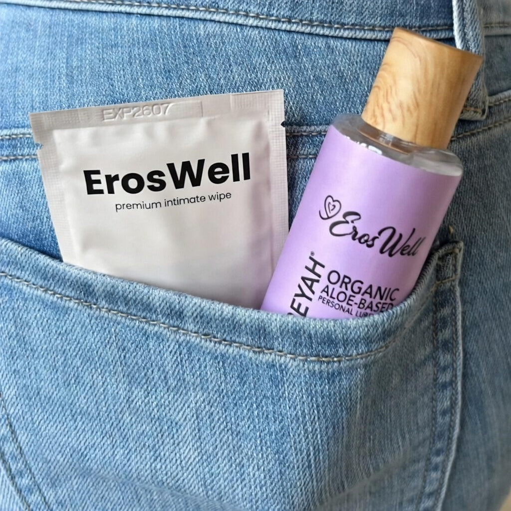 ErosWell organic aloe lubricant ingredients and benefits infographic