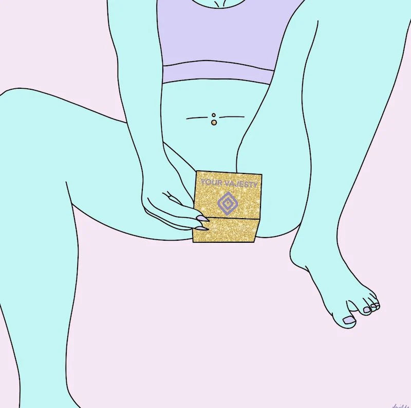 illustration showing ErosWell Your Vajesty compact mirror used for self love and body positivity