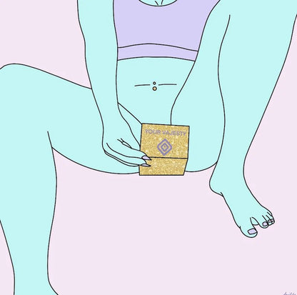illustration showing ErosWell Your Vajesty compact mirror used for self love and body positivity