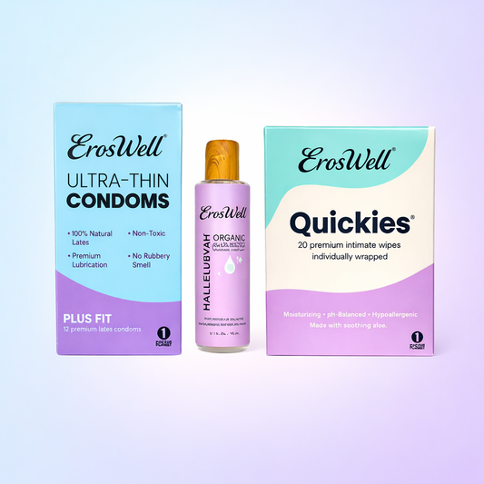 ErosWell Sex Essentials Pack with condoms organic aloe lubricant and intimate wipes