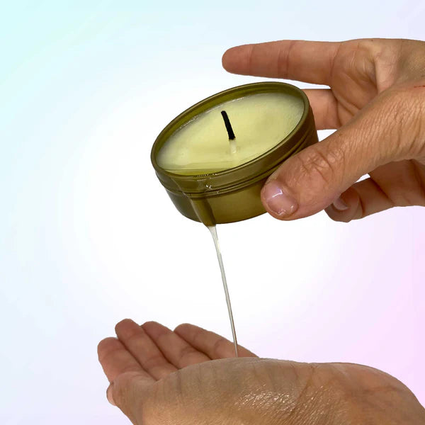 ErosWell ThreePlay massage candle melting into warm massage oil