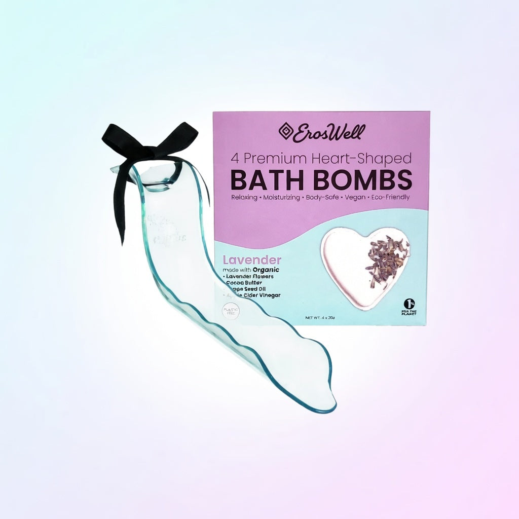 ErosWell WaterSlyde tool with heart shaped bath bombs self care bundle