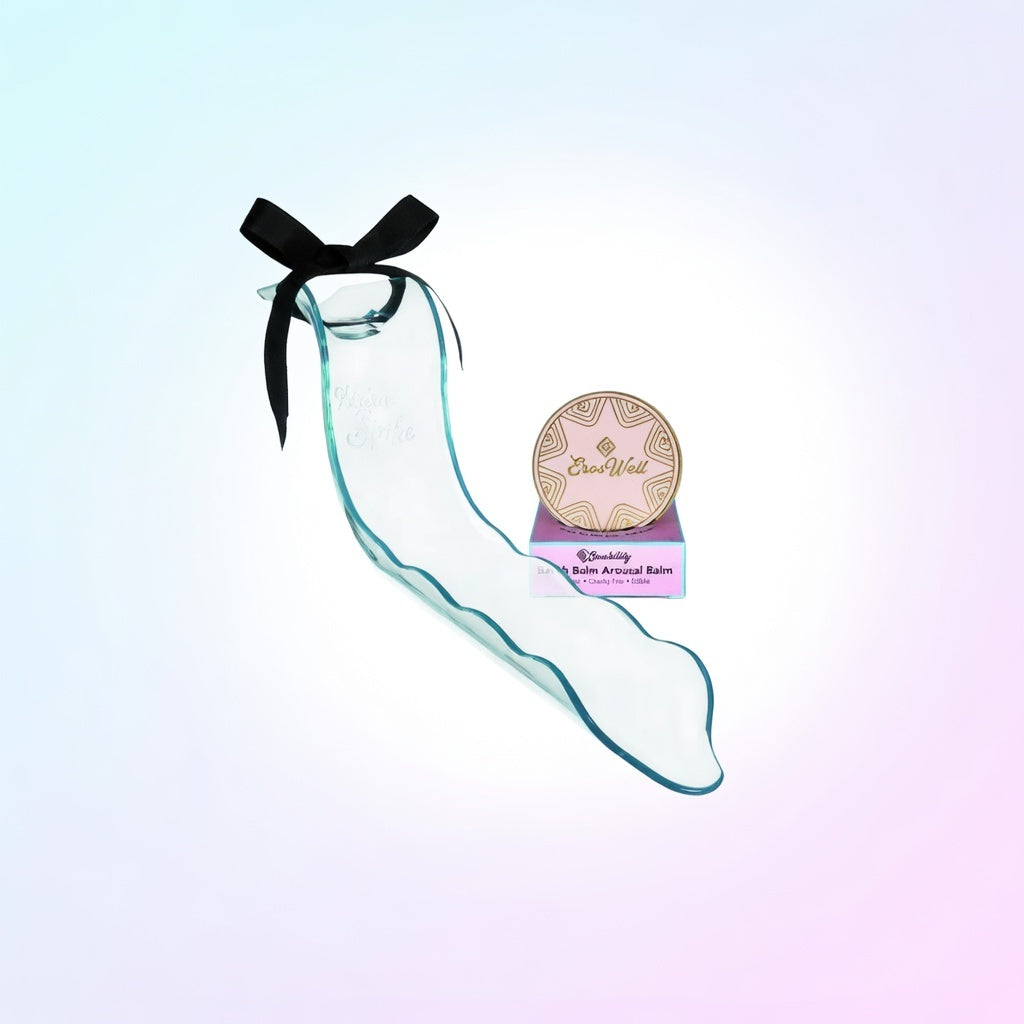 ErosWell WaterSlyde self exploration tool in blue with Happy Sock sleeve